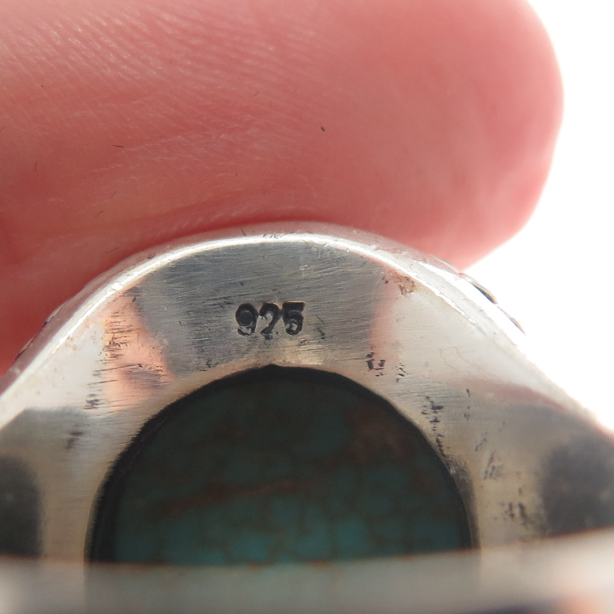 925 Sterling Silver Vintage Real Pear-Cut Turquoise Oxidized Ring Size 9.25