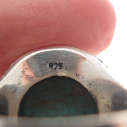 925 Sterling Silver Vintage Real Pear-Cut Turquoise Oxidized Ring Size 9.25