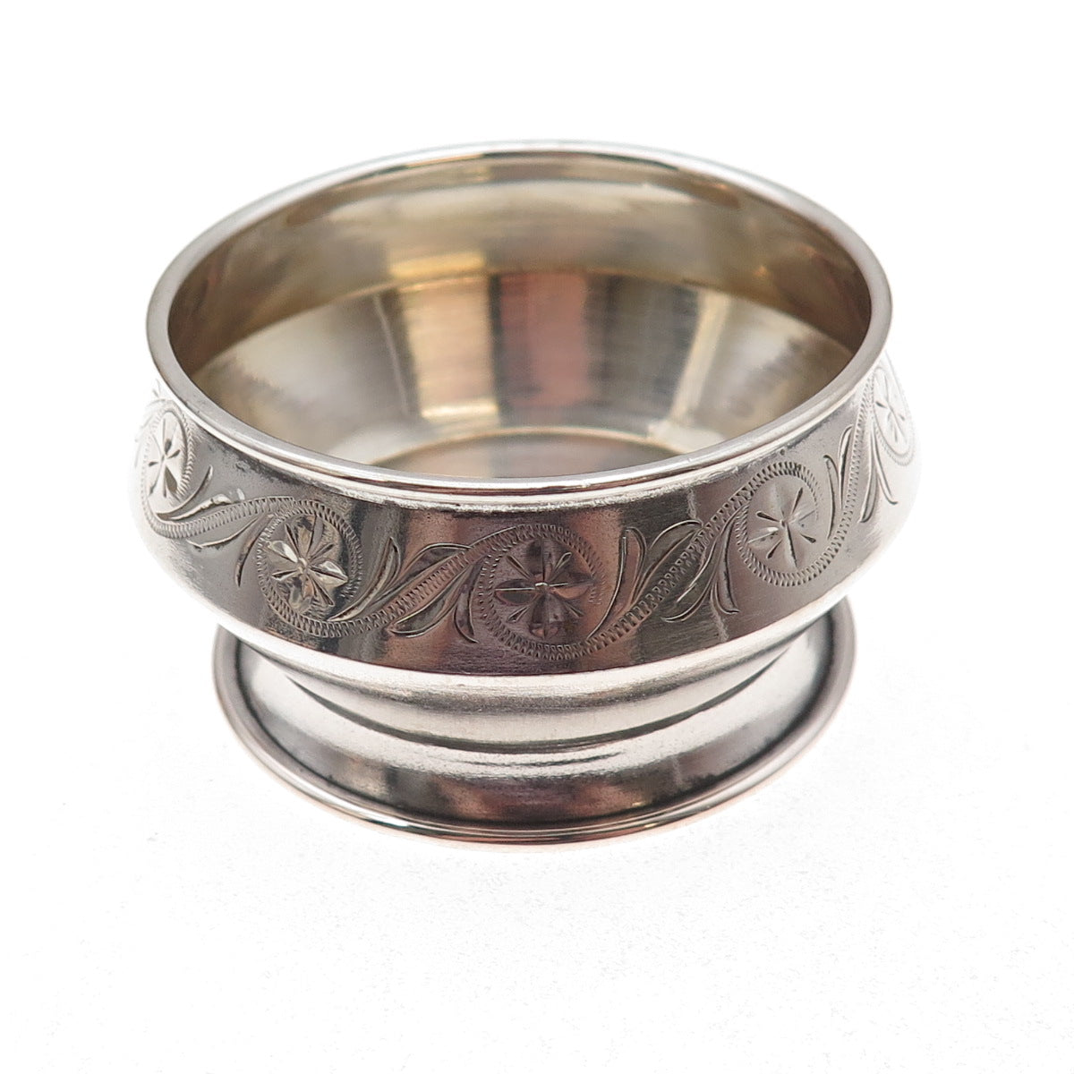 800 Silver Antique Art Deco Germany Engraved Floral Salt Cellar
