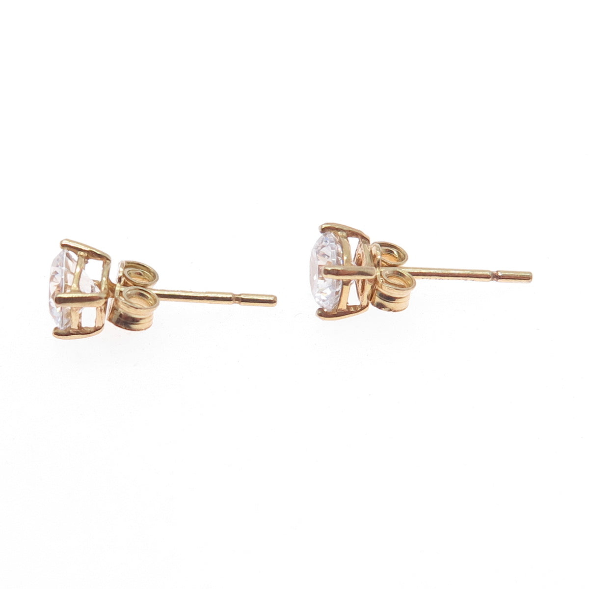 925 Sterling Silver Gold Plated Round-Cut C Z Stud Earrings