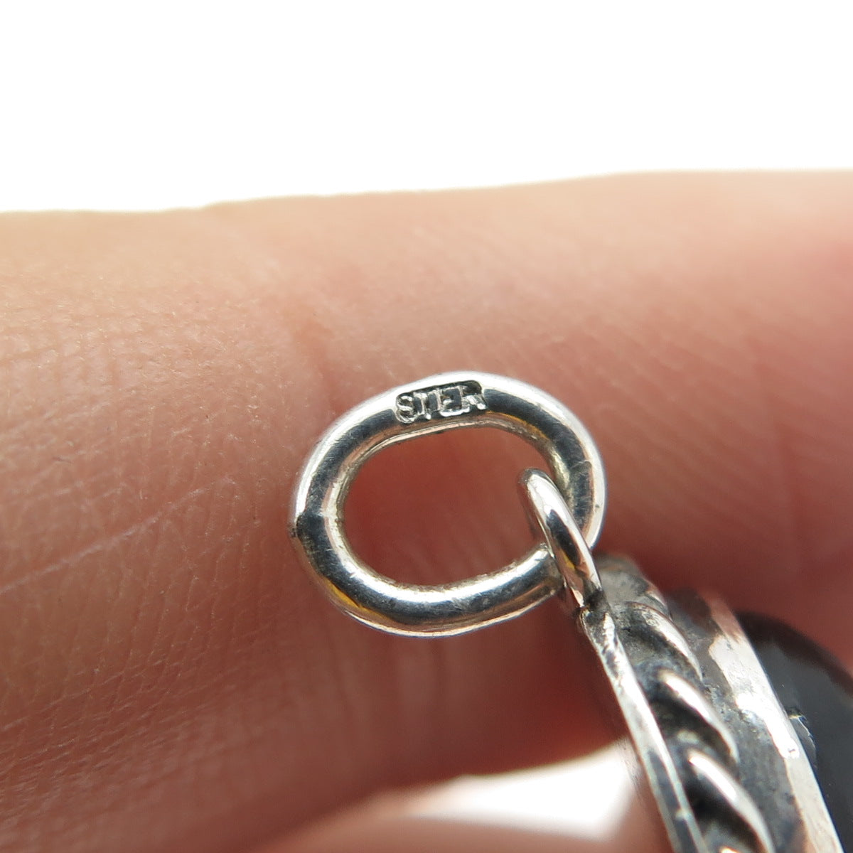 925 Sterling Silver Vintage Real Carved Black Onyx Gemstone Tribal Face Pendant