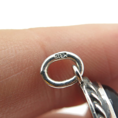 925 Sterling Silver Vintage Real Carved Black Onyx Gemstone Tribal Face Pendant