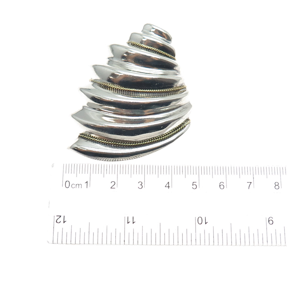 925 Sterling Silver Vintage Mexico Modernist Ribbed Pin Brooch / Pendant