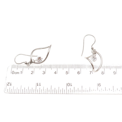 925 Sterling Silver Vintage Italy Round-Cut C Z Modernist Petal Dangle Earrings
