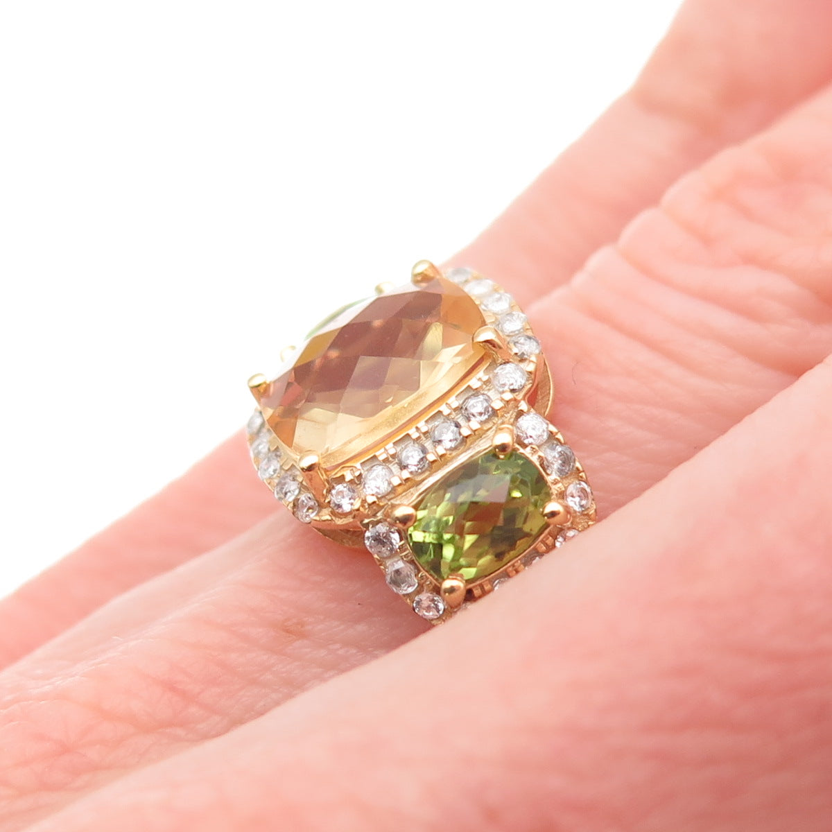 DSMK 925 Sterling Silver Gold Plated Real Citrine Topaz & Peridot Ring Size 5.5