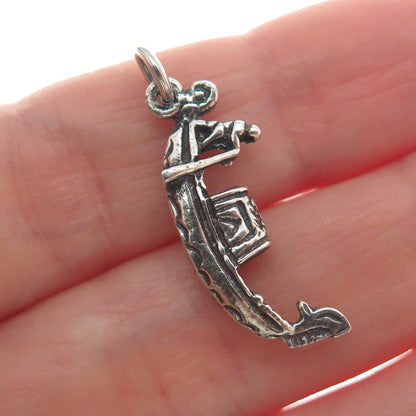 800 Silver Vintage Gondola Boat Minimalist Oxidized Charm Pendant