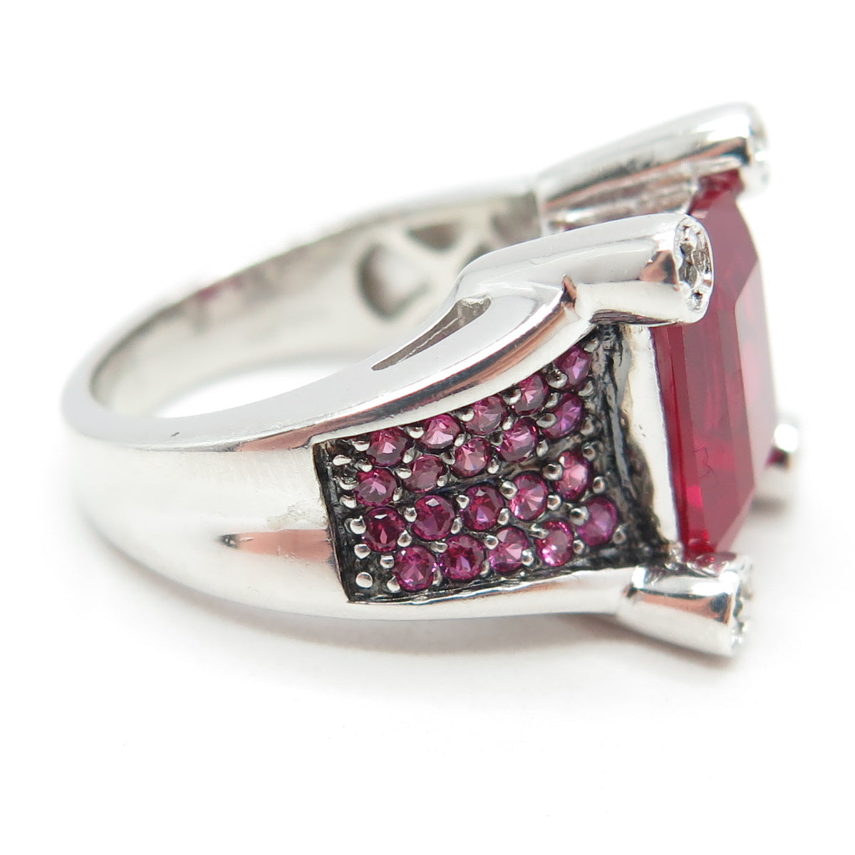 925 Sterling Silver Lab-Created Ruby Pink Sapphire & Moissanite Ring Size 6