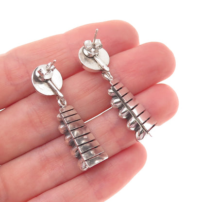 925 Sterling Silver Vintage Modernist Beaded Oxidized Dangle Earrings