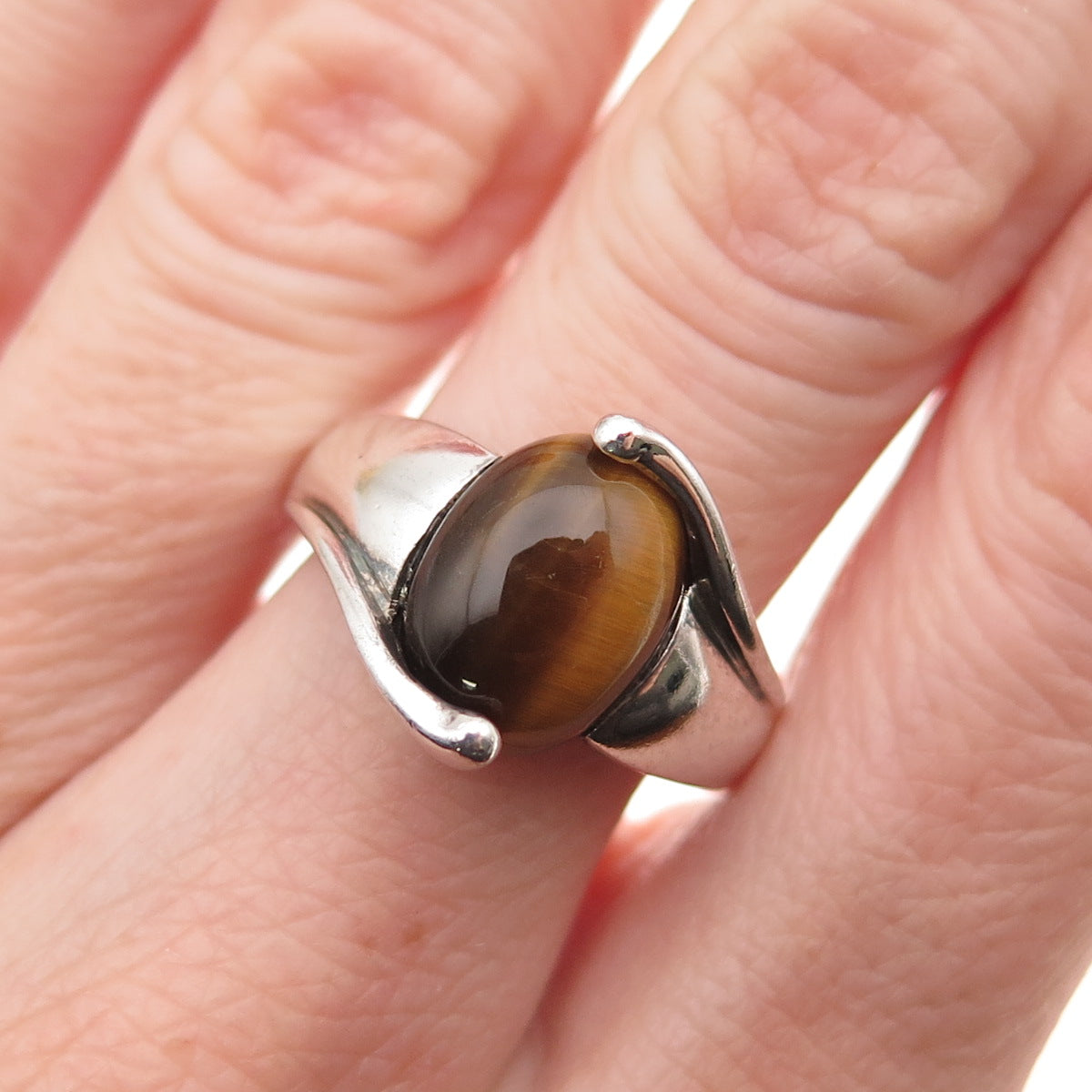 Michelle Albala Sterling Silver Vintage Real Tiger Eye Oxidized Ring Size 7.25
