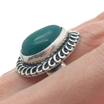 925 Sterling Silver Vintage Pear-Cut Kingman Turquoise Oxidized Ring Size 8.75
