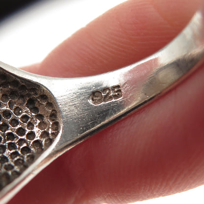 925 Sterling Silver Vintage Real Black Onyx Peace Symbol Signet Ring Size 7.75