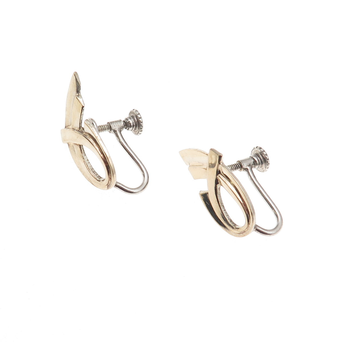 925 Sterling Silver 2-Tone Vintage Modernist Screw Back Earrings