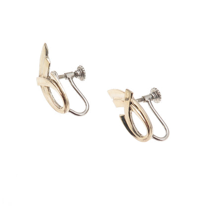 925 Sterling Silver 2-Tone Vintage Modernist Screw Back Earrings