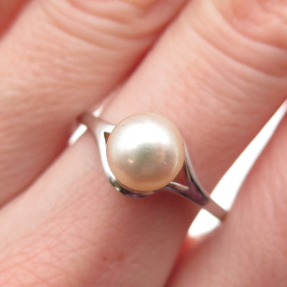 925 Sterling Silver Real Pearl Bypass Ring Size 9