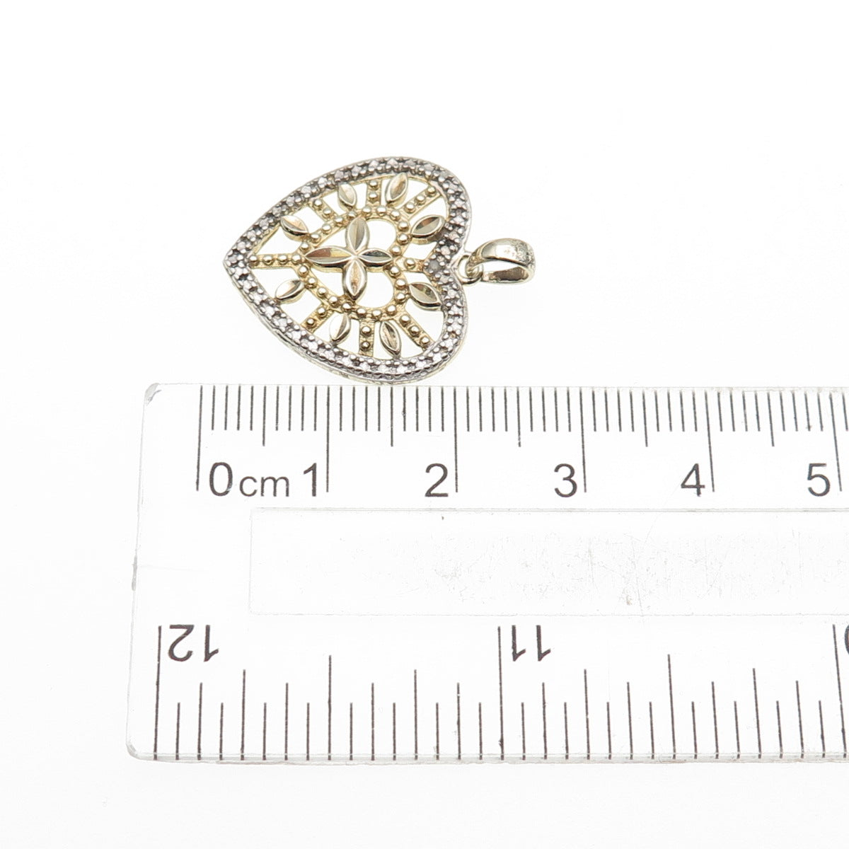 ROSS SIMONS 925 Sterling Silver 2-Tone Vintage Real Diamond Accent Heart Pendant