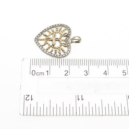 ROSS SIMONS 925 Sterling Silver 2-Tone Vintage Real Diamond Accent Heart Pendant