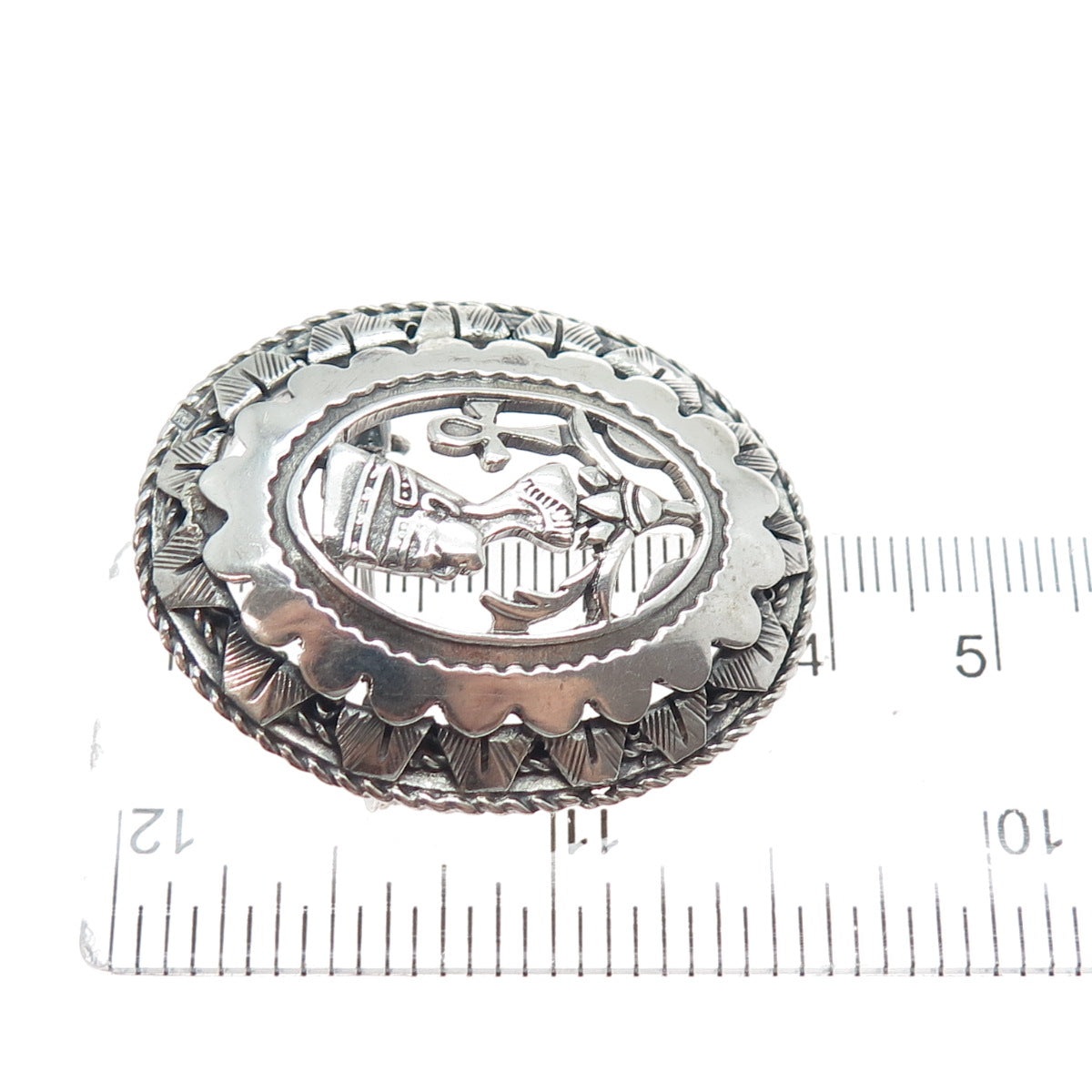 800 Silver Vintage Nefertiti Egyptian Pharaoh Oxidized Pin Brooch / Pendant