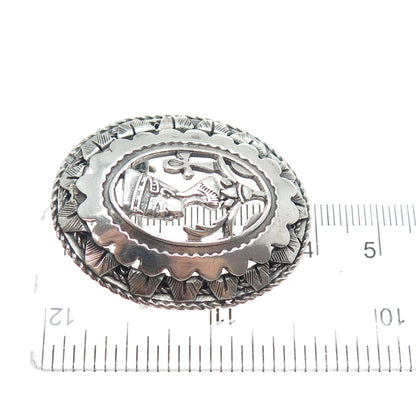800 Silver Vintage Nefertiti Egyptian Pharaoh Oxidized Pin Brooch / Pendant