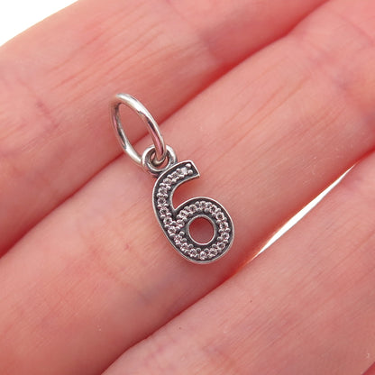 Pandora 925 Sterling Silver C Z Lucky Number 6 Charm Pendant