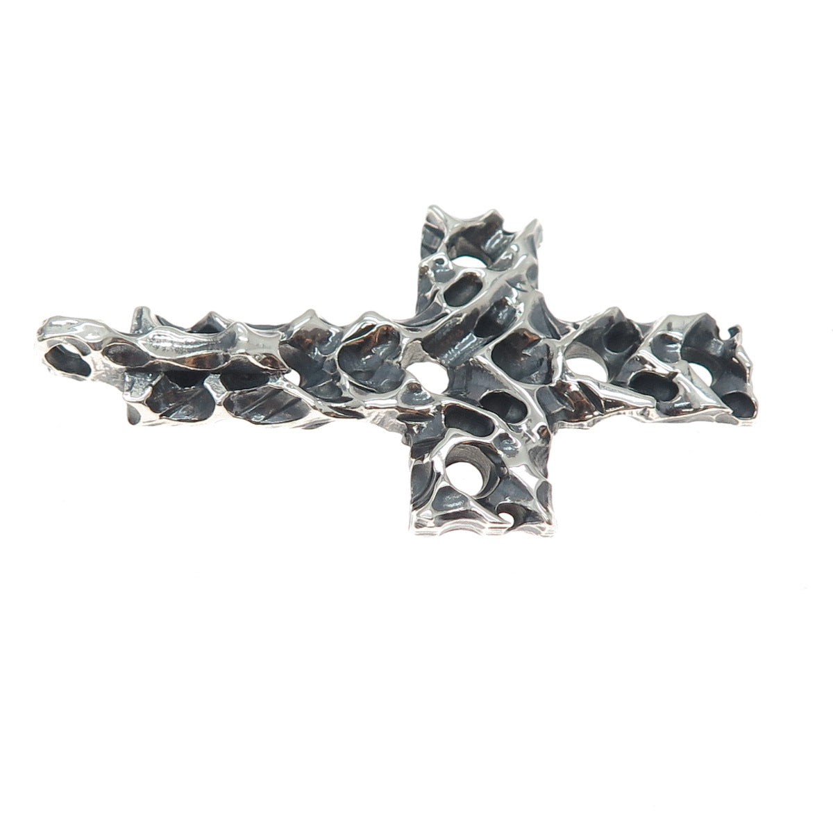 925 Sterling Silver Vintage Modernist Cross Oxidized Charm Pendant