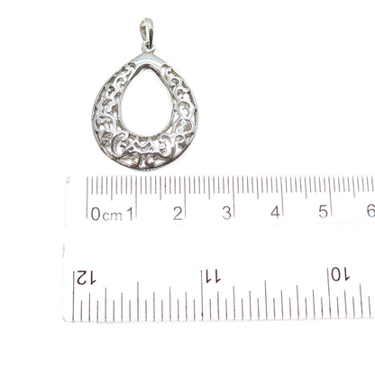 925 Sterling Silver Vintage Ornate Teardrop Charm Pendant