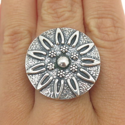 AMPARE 925 Sterling Silver Vintage Mexico Flower Statement Ring Size 7.75