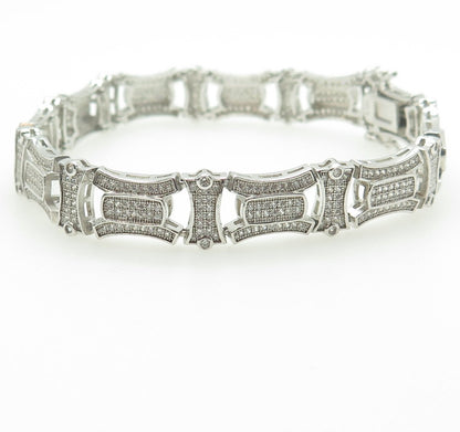 925 Sterling Silver Pave C Z Modernist Link Bracelet 8.25"