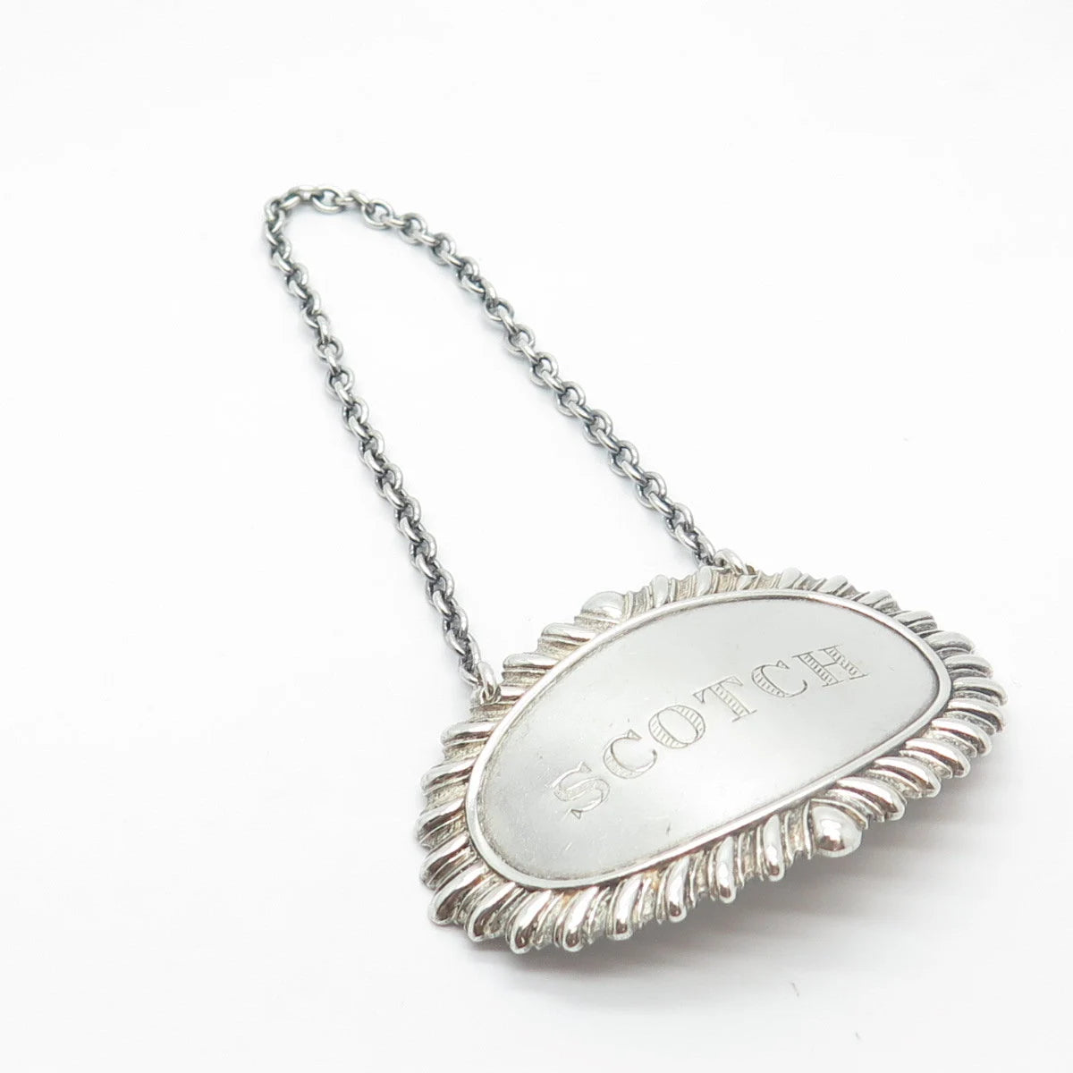 925 Sterling Silver Vintage "Scotch" Ornate Bottle Tag