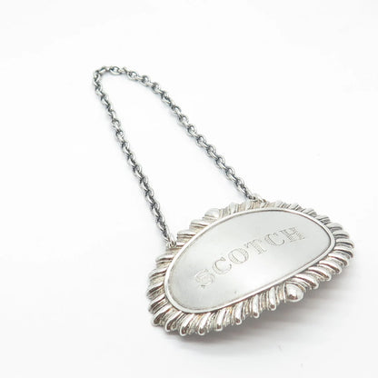 925 Sterling Silver Vintage "Scotch" Ornate Bottle Tag