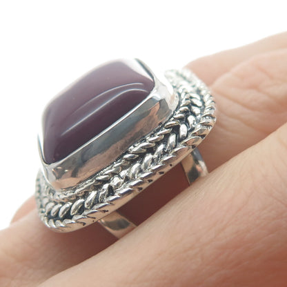 925 Sterling Silver Vintage Real Cushion-Cut Purple Jasper Oxidized Ring Size 8