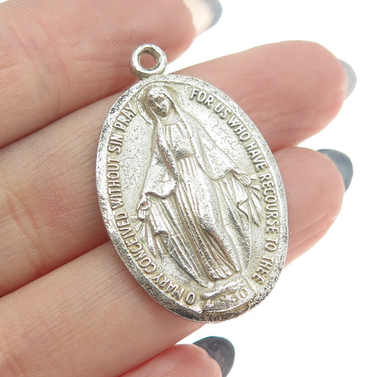 925 Sterling Silver Antique Art Deco St. Mary Miraculous Medal Religious Pendant