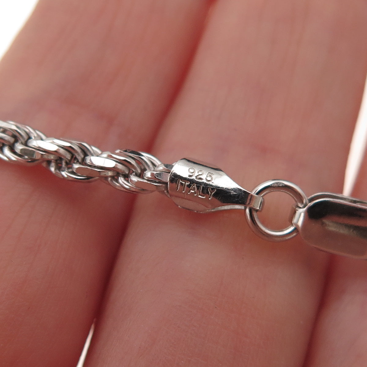 925 Sterling Silver Italy Twisted Rope Chain Necklace 22"
