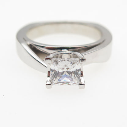 925 Sterling Silver Princess-Cut C Z Engagement Ring Size 6.25