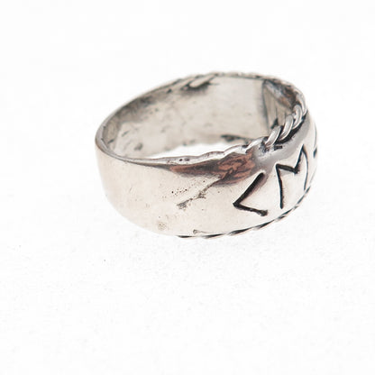 925 Sterling Silver Vintage Elder Futhark Rune Oxidized Band Ring Size 9.5
