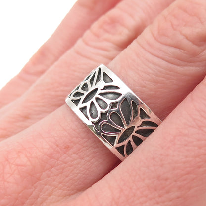 925 Sterling Silver Vintage Butterfly Oxidized Wide Band Ring Size 8