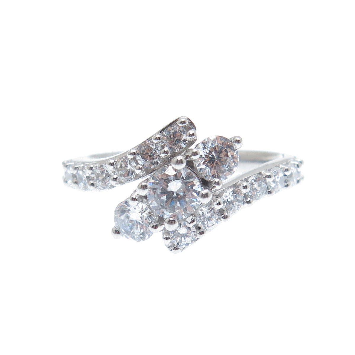 925 Sterling Silver Round-Cut C Z Bypass Ring Size 7