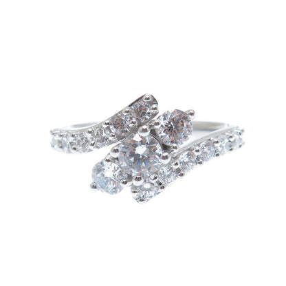 925 Sterling Silver Round-Cut C Z Bypass Ring Size 7