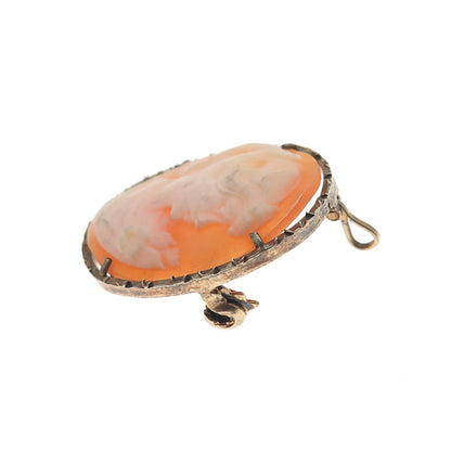 800 Silver Gold Filled Antique European Real MOP Lady Cameo Pin Brooch / Pendant