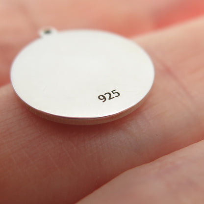 925 Sterling Silver Red Enamel Couple Heart Round Tag Minimalist Charm Pendant