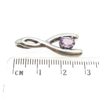 925 Sterling Silver Vintage Real Amethyst Wishbone Pendant