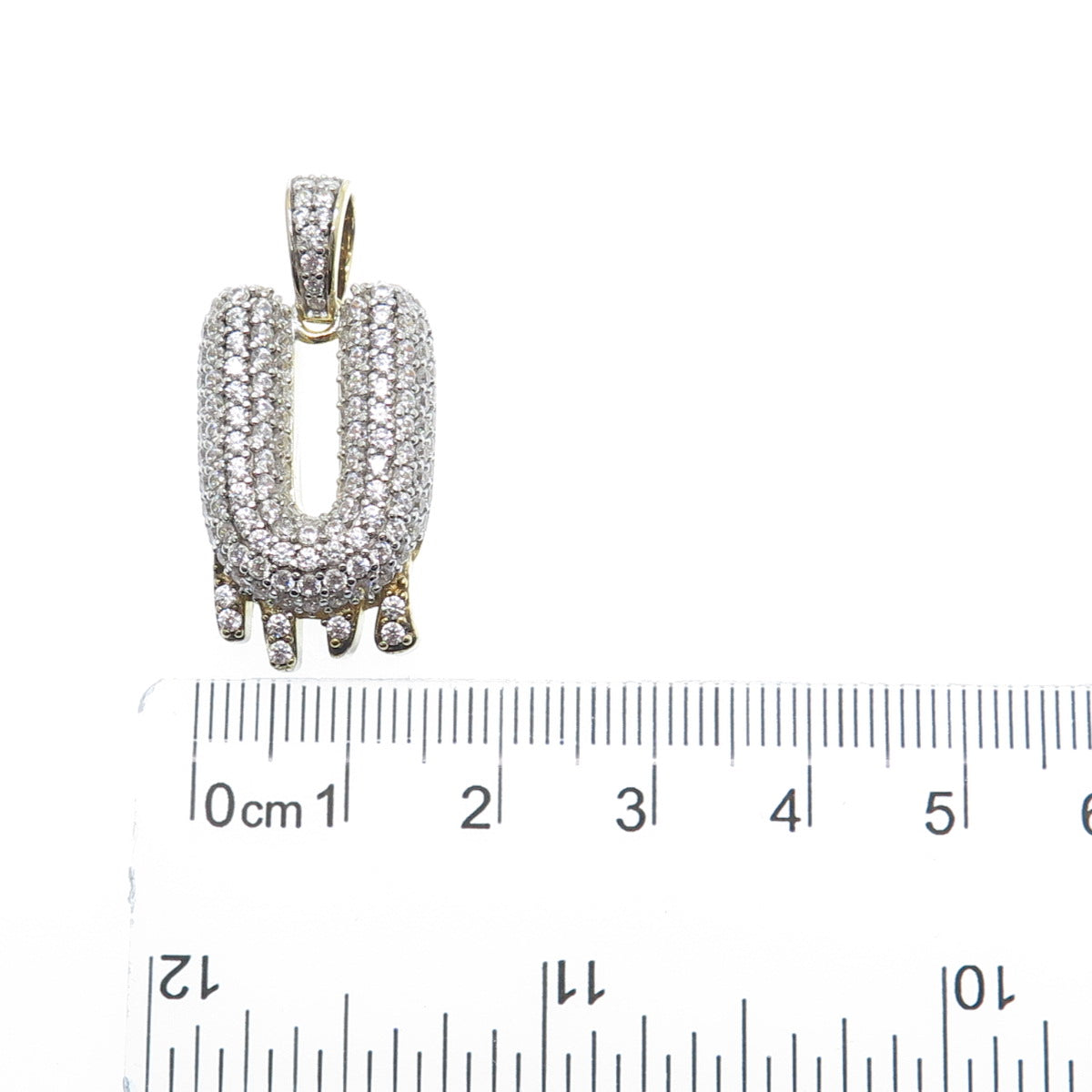 925 Sterling Silver Gold Plated Round-Cut Shaped C Z Letter U Sparkle Pendant