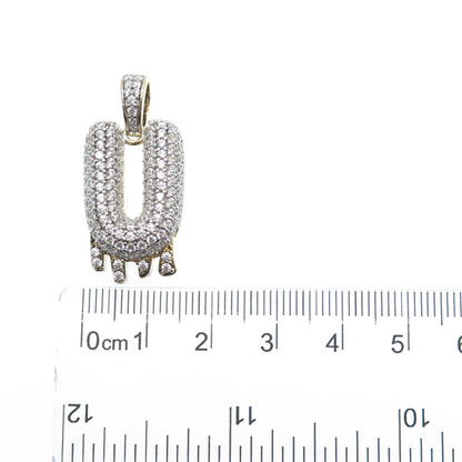 925 Sterling Silver Gold Plated Round-Cut Shaped C Z Letter U Sparkle Pendant