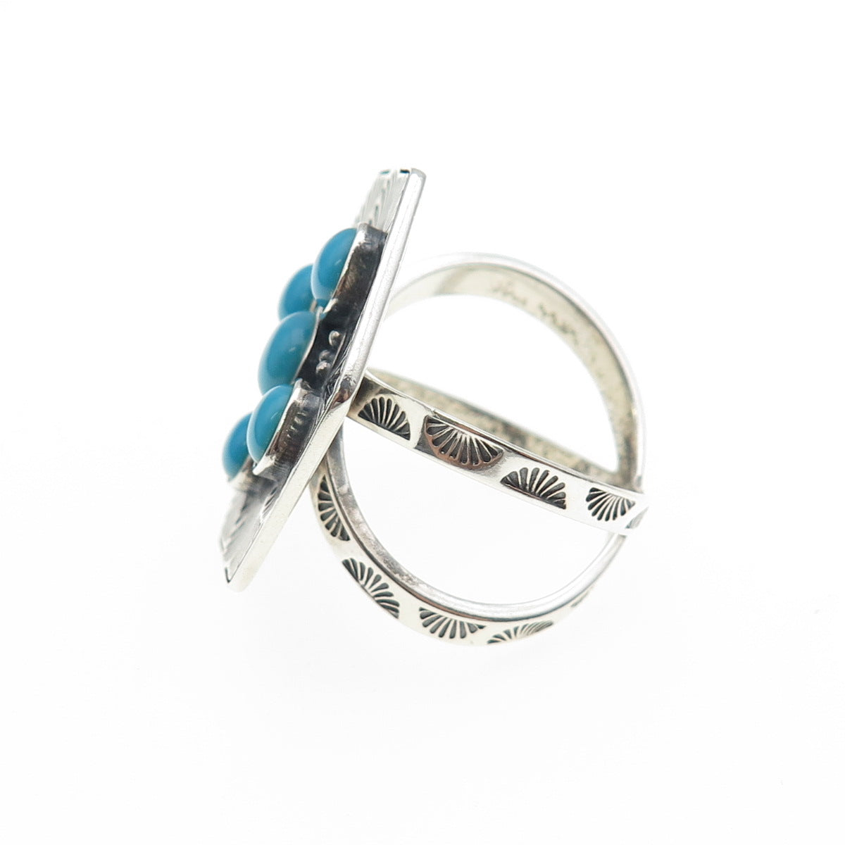 FD Felicia Design Sterling Silver Vintage Real Turquoise Oxidized Ring Size 9.25