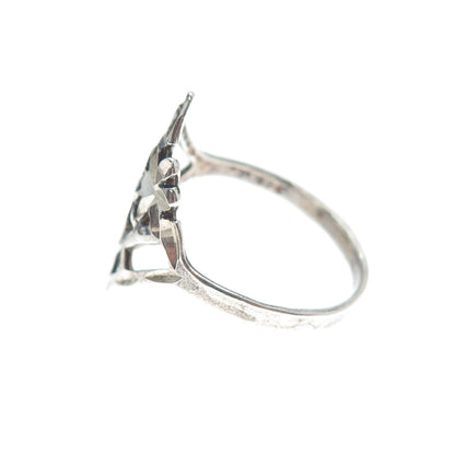 925 Sterling Silver Vintage Diamond-Cut Flower Oxidized Ring Size 6.75