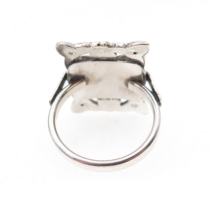 925 Sterling Silver Antique Art Deco Marcasite Floral Oxidized Ring Size 6.25