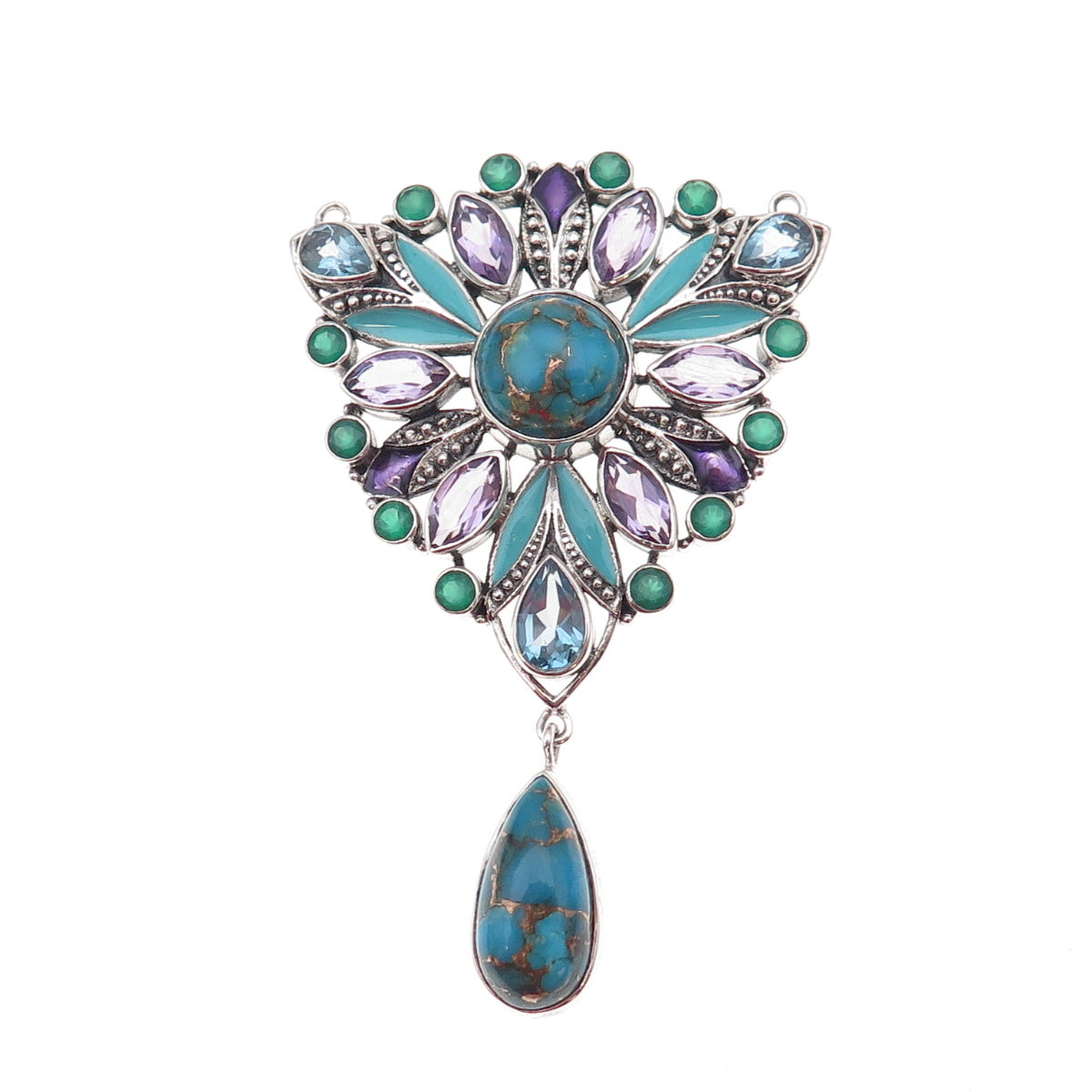 Nicky Butler 925 Sterling Silver Vintage Real Multi-Gem Centerpiece Pendant