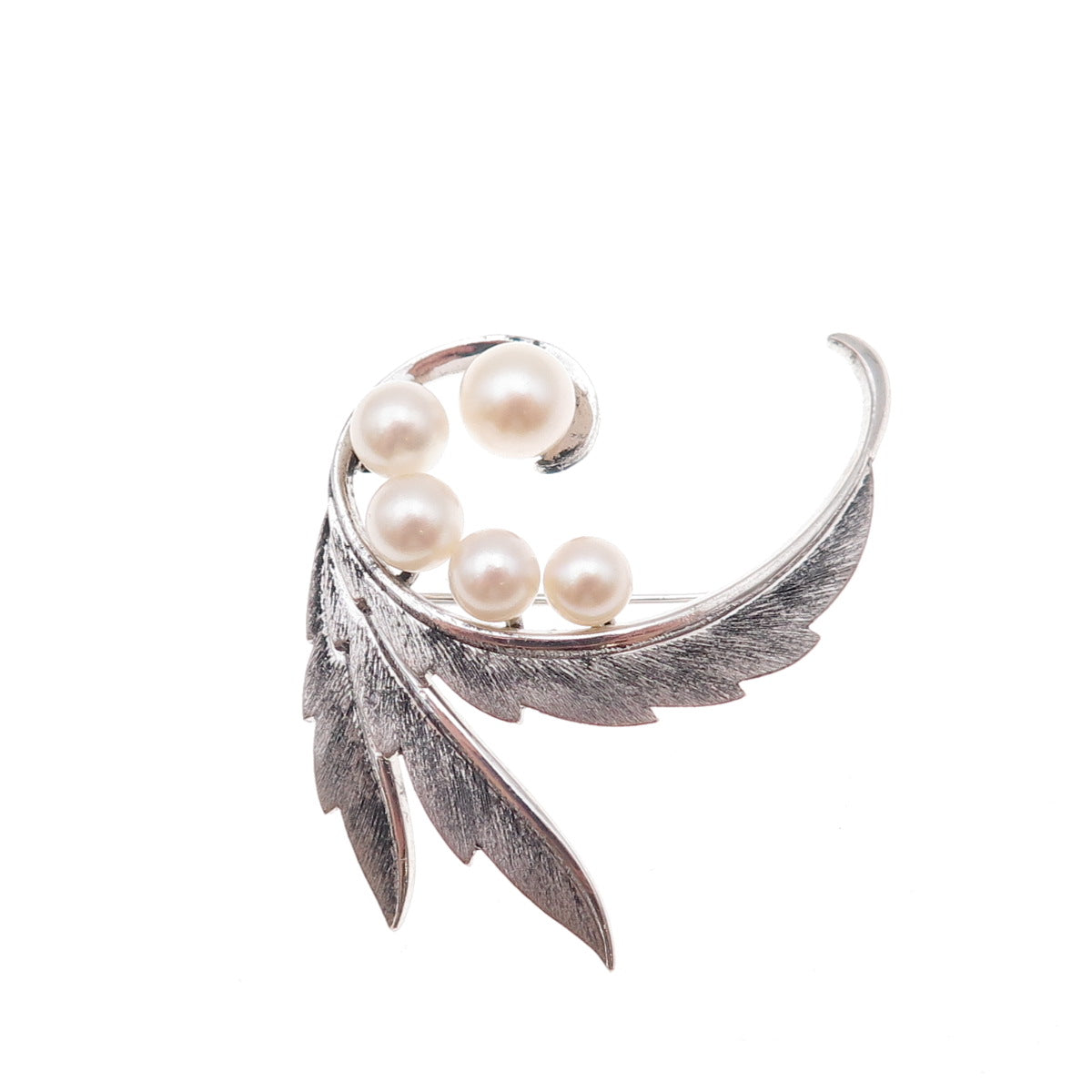 Mikimoto 925 Sterling Silver Antique Japan Real Akoya Pearl Floral Pin Brooch