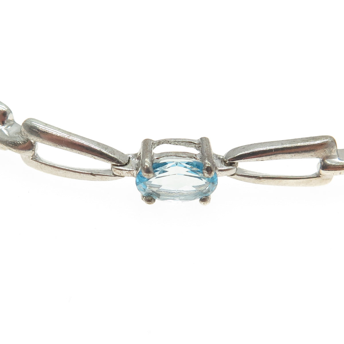 MICHELLE ALBALA 925 Sterling Blue Topaz Horseshoe Tennis Link Bracelet 7.25"