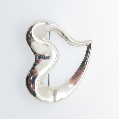 925 Sterling Silver Vintage Modernist Heart Pin Brooch