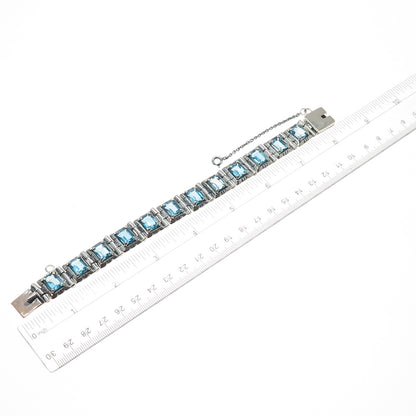 AF DESIGN Sterling Silver Vintage Blue Topaz Modernist Panel Link Bracelet 7.5"